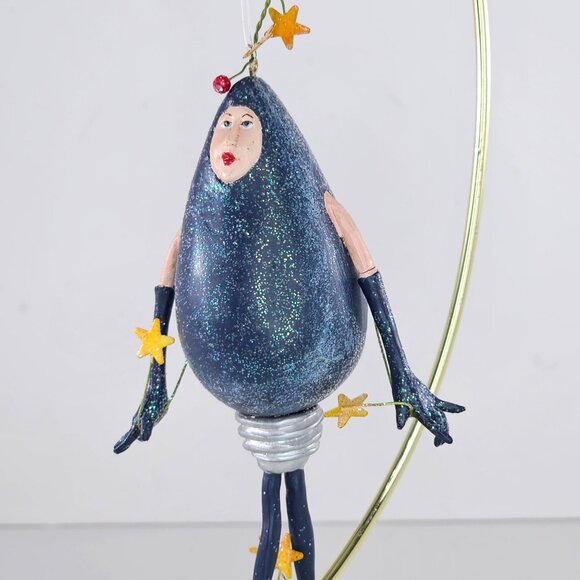 Department 56 Patience Brewster Krinkles Blue Light Bulb Ornament 6.25 Inches - Picture 2 of 8